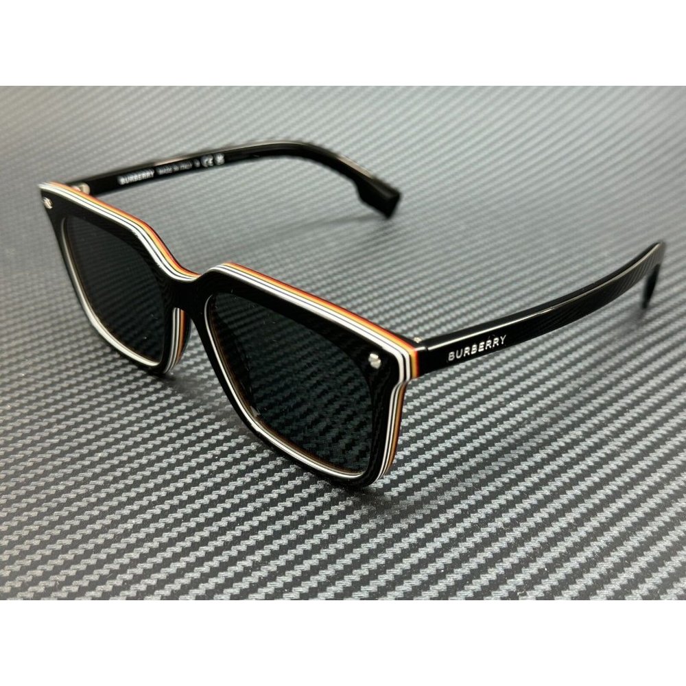 New Burberry Black Mens Square Stripe Sunglasses